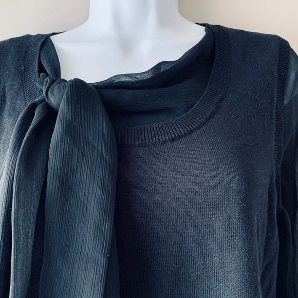 🇺🇸 ANNE KLEIN black sweater with chiffon bow size M - Picture 6 of 16
